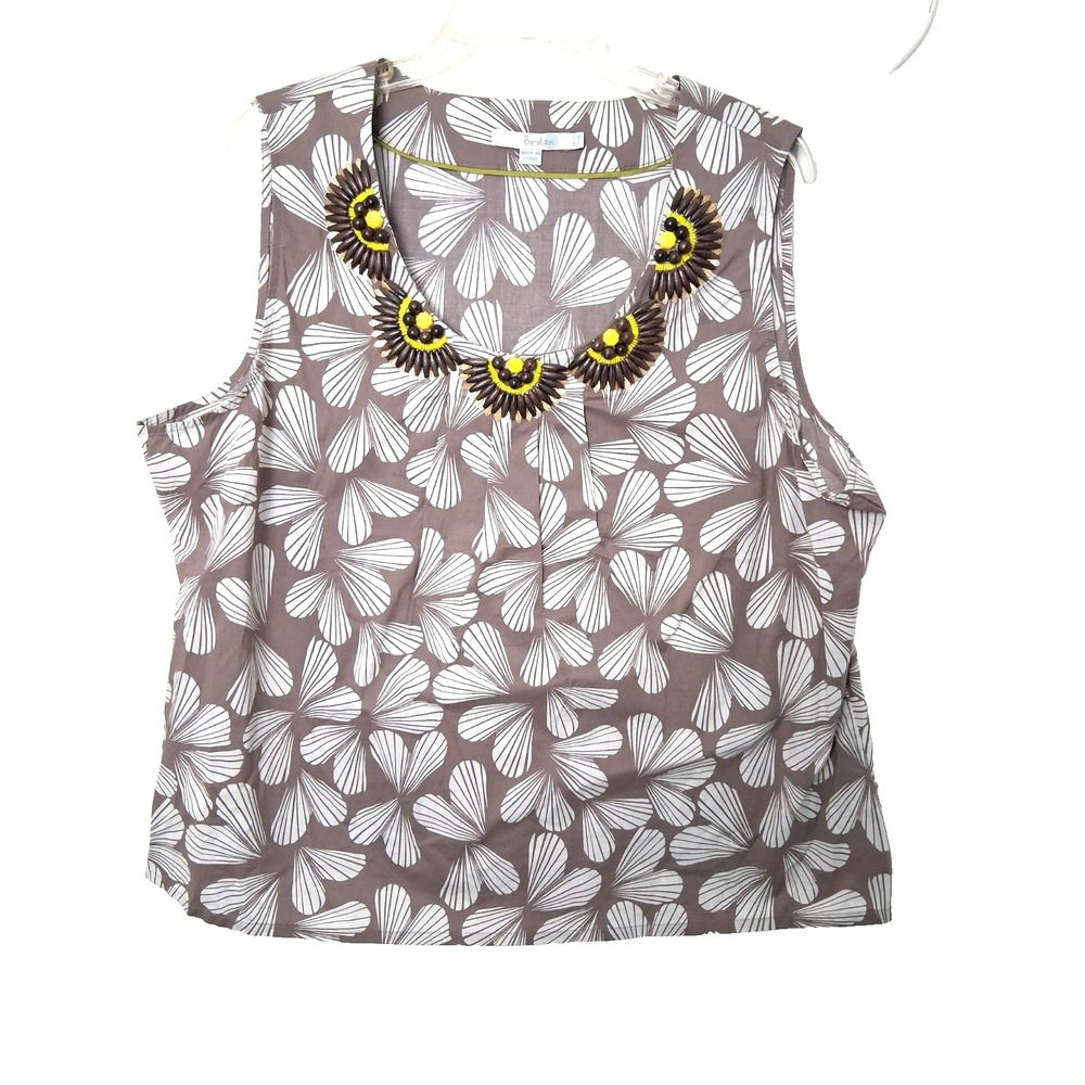 Boden Floral Beaded Neckline Cotton‎ Sleeveless Top Size 18 Whimsy Artsy Travel